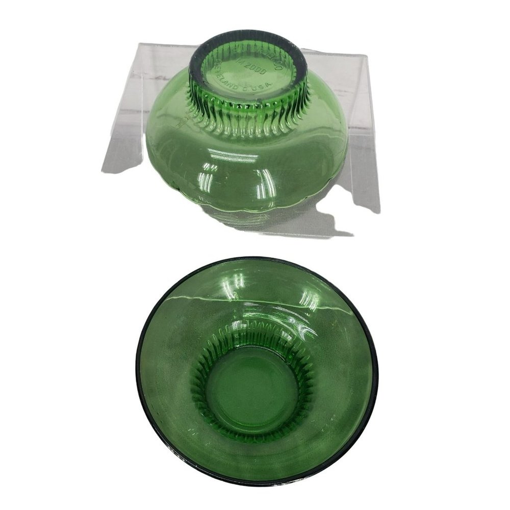 Vintage Green Glass Bowl by EO Brody Co with Scalloped Rim Pedestal Bowl